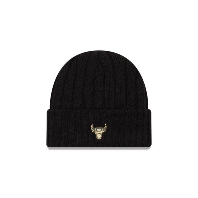 Black Chicago Bulls Hat - New Era NBA Badge Slick Knit Beanie USA3162094